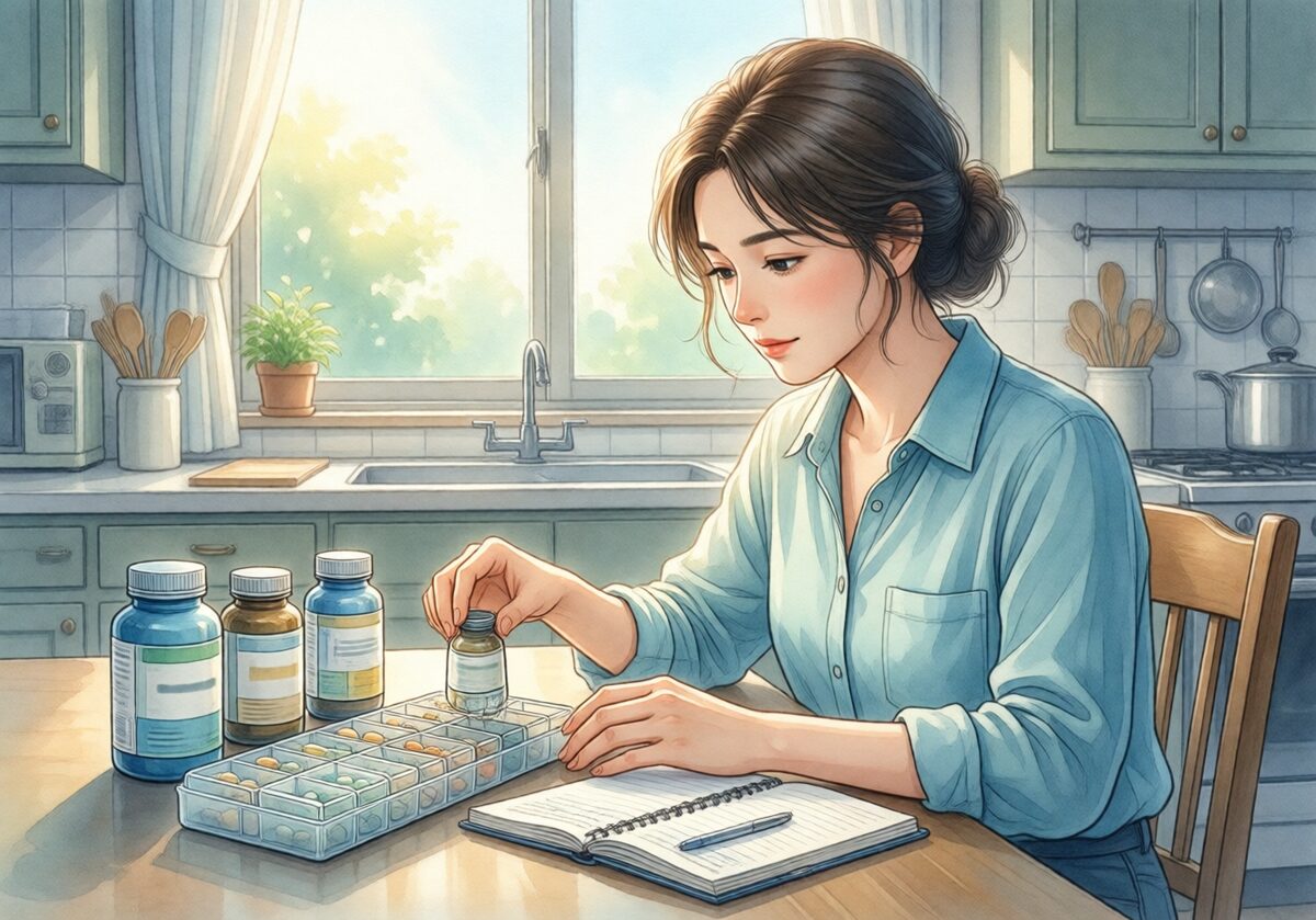 약과 보충제 목록을 함께 확인하는 예시 일러스트